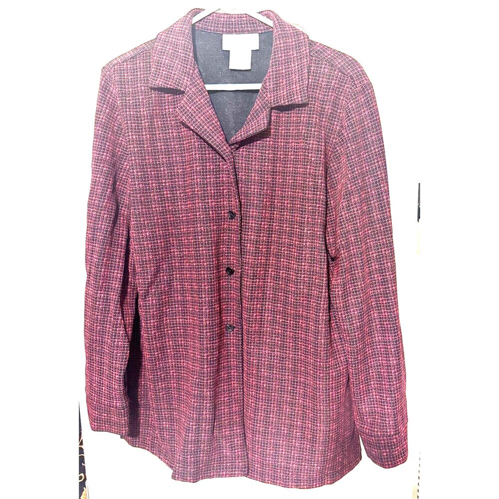 VTG Susan Graver Style Blazer Womens L Red Jacket shacket nylon USA button front